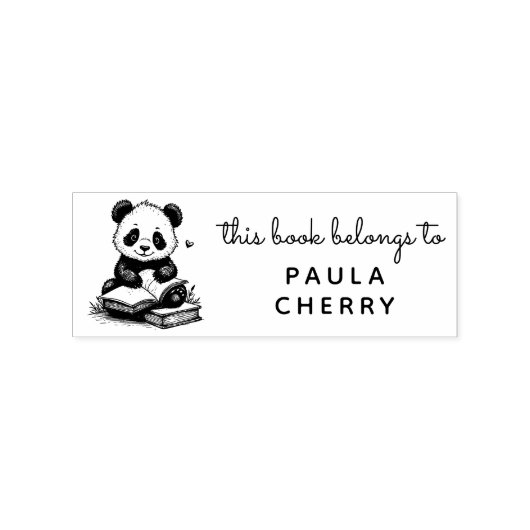 Baby Panda Reader Ex Libris Custom Stamp Rubberstempel (Afrduk)
