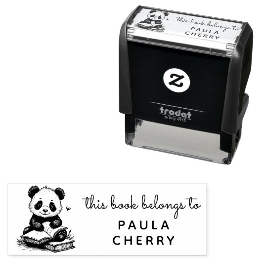 Baby Panda Reader Ex Libris Custom Stamp Zelfinktende Stempel (In situ)