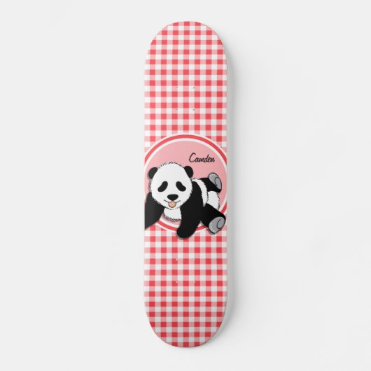 Baby Panda; Rode en Witte Gingham Skateboard (Voorkant)