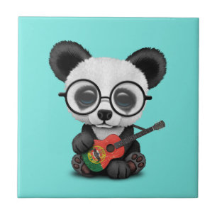 Baby Panda speelt Portugese vlag Guitar Tegeltje