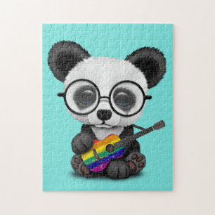 Baby Panda Spelend Rainbow Flag Guitar Legpuzzel