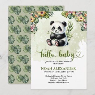 Baby panda tropical flower waterverf kaart