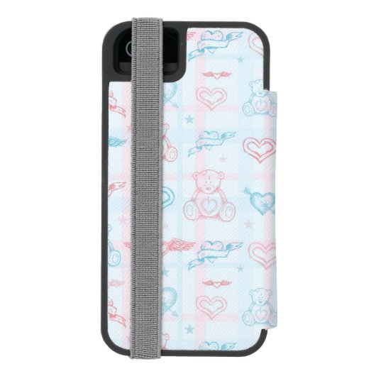 baby patroon met teddybeer incipio iPhone portemonnee hoesje (Agenda Achterkant)