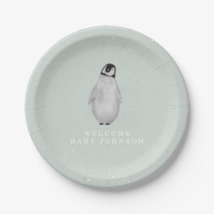 Baby Penguin Blue Winter Baby shower Papieren Bordje
