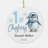 Baby Penguin Boy Eerste Kerstdag 2024 Keramisch Ornament (Achterkant)