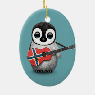 Baby Penguin die Noorse vlag Guitar Blue Keramisch Ornament