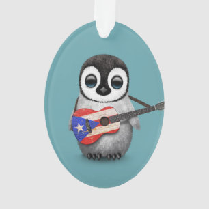 Baby Penguin die Puerto Rico Flag Guitar Blue Ornament