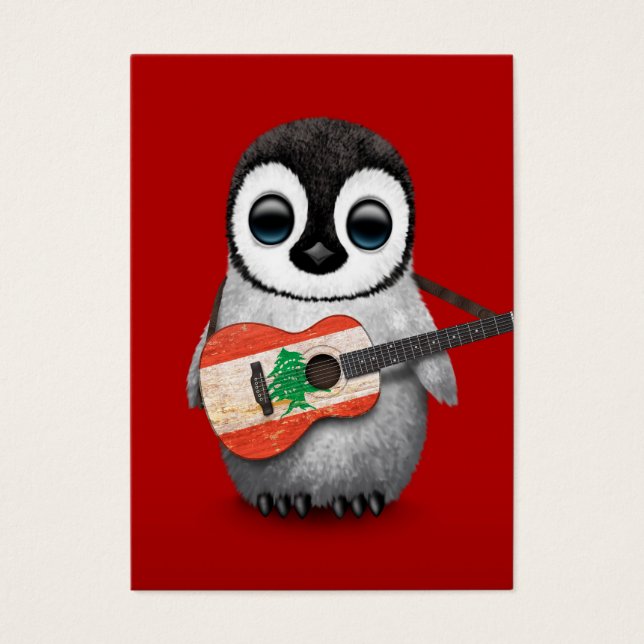 Baby Penguin Jouer Drapeau Libanais Guitare Rouge (Devant)