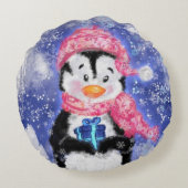 Baby Penguin Noël Round Coussin cadeau (Dos)