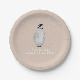 Baby Penguin Pink Girl Winter Baby shower Papieren Bordje