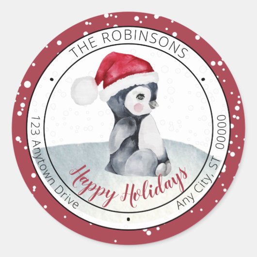 Baby Penguin | Sinterhat Prettige feestdagen famil Ronde Sticker (Voorkant)