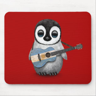 Baby Penguin speelt Argentijnse vlag Guitar Red Muismat