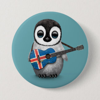 Baby Penguin Spelling IJslandse vlag Guitar Blue Ronde Button 7,6 Cm
