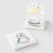 Baby Penguin Stone Onderzetter (Zijkant)