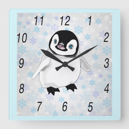 Baby Penguin Wall Clock Vierkante Klok (Voorkant)