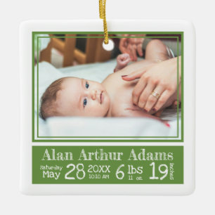 Baby Photo Birth Stats Ornament Groene strepen