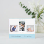 Baby Photo Blue Boy Script Stats Cute Birth Aankondigingskaart (Staand voorkant)