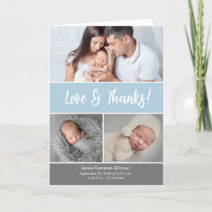 Baby Photo Collage Blauw Baby shower Liefde & Beda Bedankkaart