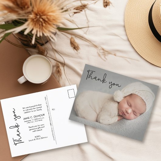 Baby Photo Handlettering Script Geboorte Aankondigingskaart