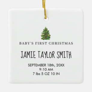 Baby Photo Keepsake Naam Geboortedatum Stats Xmas Keramisch Ornament