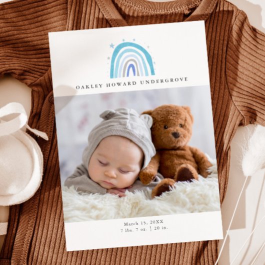 Baby Photo moderne bleu arc-en-ciel Faire-part de