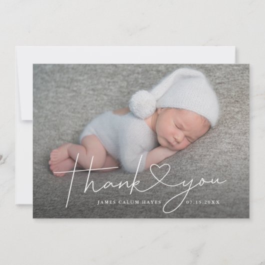 Baby Photo Thank You Script Heart Birth Aankondiging (Voorkant)