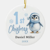 Baby Pinguïn Jongen Eerste Kerstmis 2024 Keramisch Ornament (Voorkant)