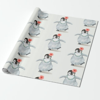 BABY PINGUÏN MET EEN BLOEMENWIKKELPAPIER CADEAUPAPIER