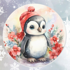 Baby Pinguïn met Kerstmis Schattige Ronde Sticker