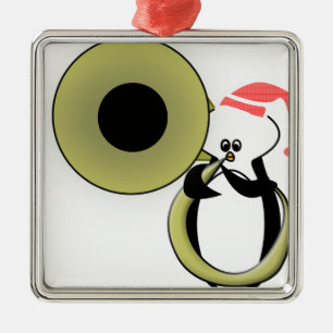 Baby pinguïn met Tuba Metalen Ornament