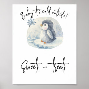 Baby pinguïn op bloem - Snoepjes en lekkernijen Poster