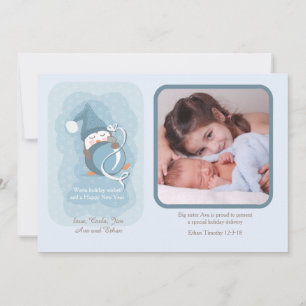 Baby Pinguïn Vakantiefoto Geboorteaankondiging Feestdagenkaart
