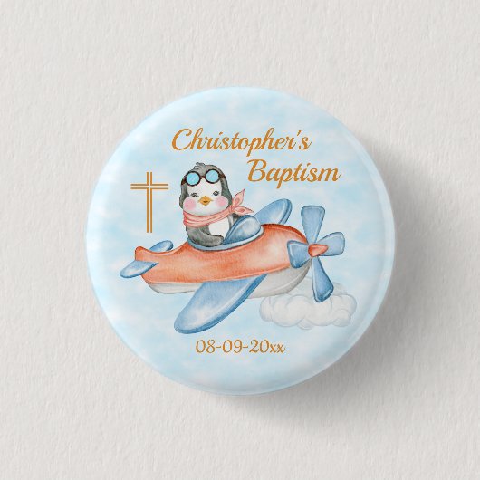 Baby Pinguïn Waterverf baptisme Ronde Button 3,2 Cm (Voorkant)