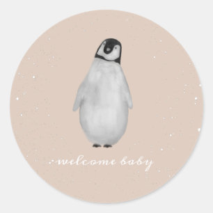 Baby Pinguïn Winter Sneeuw Roze Meisje Baby shower Ronde Sticker