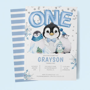 Baby Pinguïns 1e Verjaardag Winter Kaart