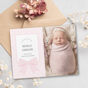 Baby Pink Bow Baby Girl Foto Aankondiging Geboorte