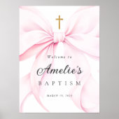 Baby Pink Bow Girl Baptism Welcome Poster (Devant)