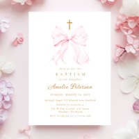 Baby Pink Bow Girl Doop Uitnodiging