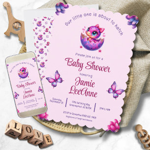 Baby Pink Dinosaur Baby shower Kaart