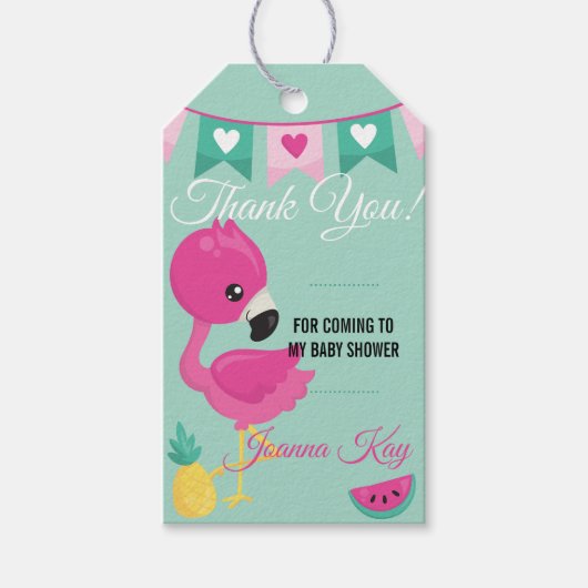 Baby Pink Flamingo Baby shower Dank u Cadeaulabel (Voorkant)