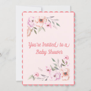 Baby Pink Floral Baby shower Kaart