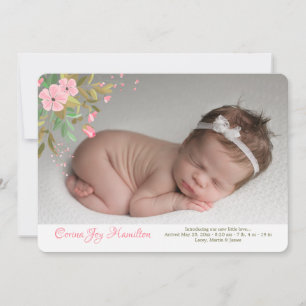 Baby Pink Floral Foto geboorteaankondiging Kaart