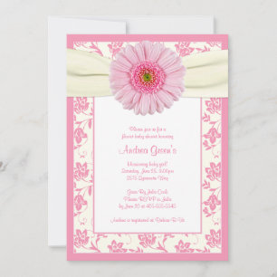 Baby Pink Gerbera Ivory Baby shower Invitation