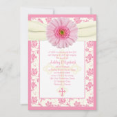 Baby Pink Gerbera Ivory Baptism Uitnodiging (Voorkant)