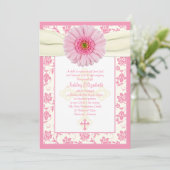 Baby Pink Gerbera Ivory Baptism Uitnodiging (Staand voorkant)