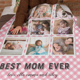 Baby Pink Gingham Beste Mama Ooit Fotocollage Fleece Deken