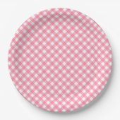Baby Pink Gingham Papieren Bordje (Voorkant)