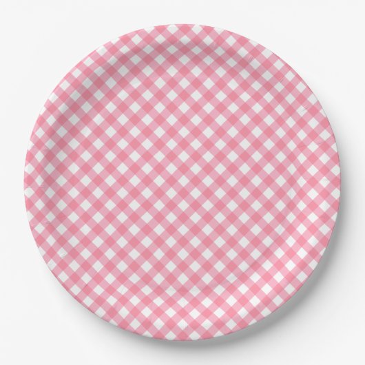 Baby Pink Gingham Papieren Bordje (Voorkant)