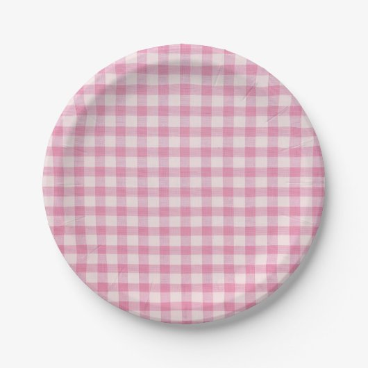 Baby Pink Gingham Pattern Papieren Bordje (Voorkant)