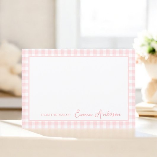 Baby Pink Gingham persoonlijk briefpapier Bedankkaart